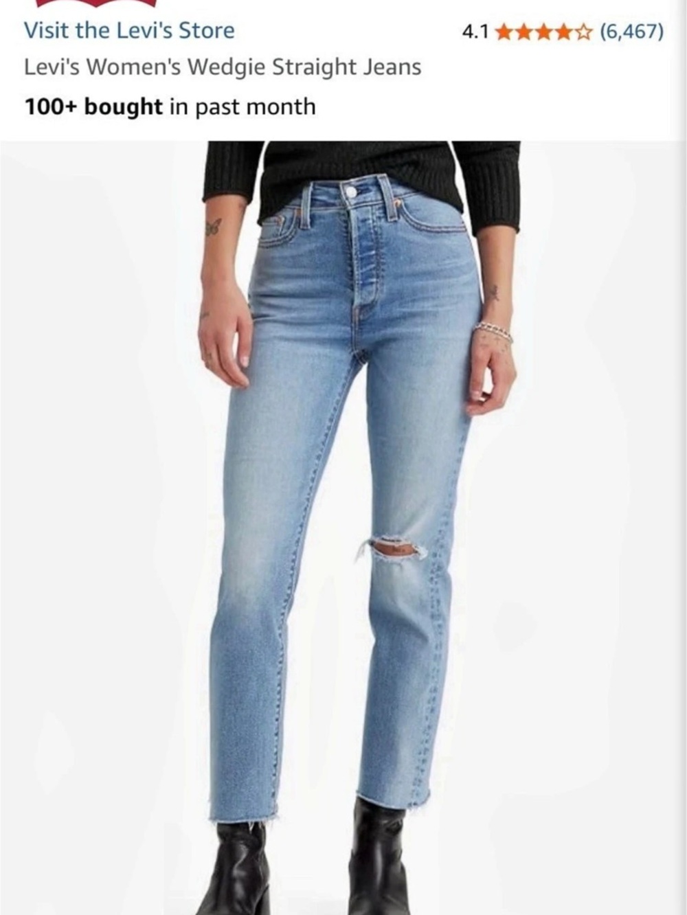 Levi's Wedgie Straight Distressed Straight Leg Jeans in Blue Waist 26